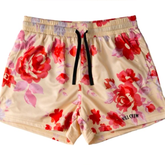 MUAY THAI SHORTS (MID THIGH CUT) FLORAL - CREAM - Picture 3 of 6